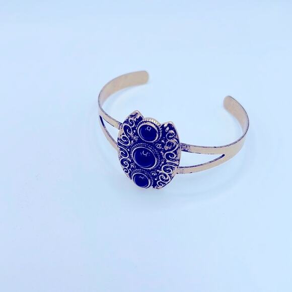 NEW! Free People Brass Bangle Bracelet Cuff with Black Gemstone Accents - Picture 6 of 8